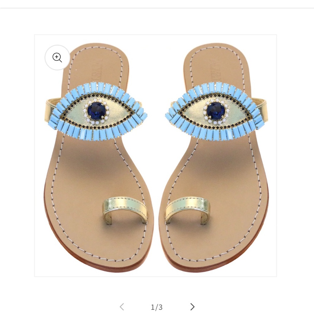 Mystyique Beaded Evil Eye Sandals with Gold Accents